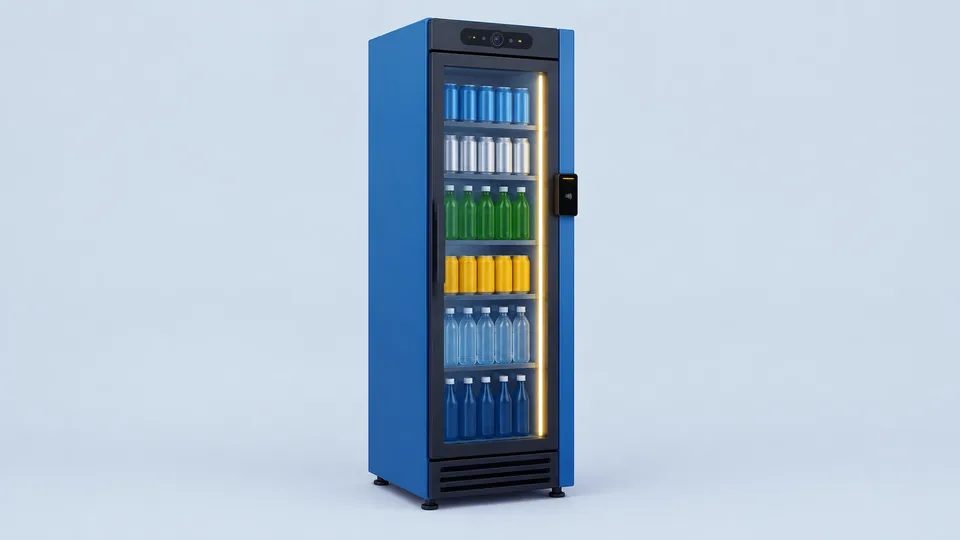 Unbranded HAHA Mini 360 AI Smart Cooler, a compact single-door glass-front grab-and-go refrigerated cooler