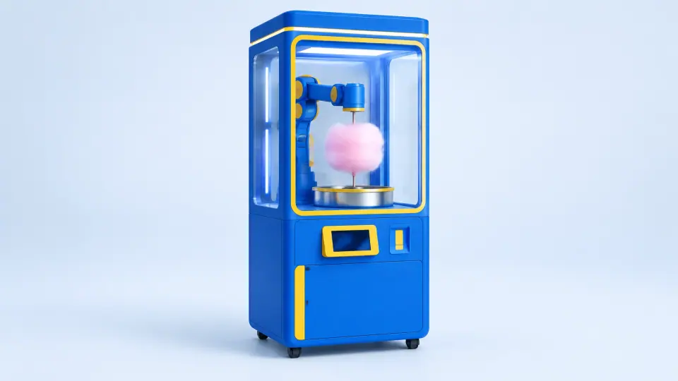 Taller full-size robotic cotton candy cabinet in an alternative cabinet configuration