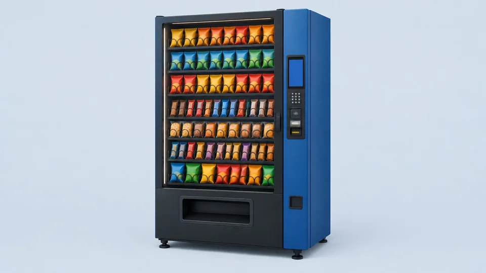 Unbranded VMFS Ambient 60-Slot Industrial Snack Unit, a full-size steel glass-front coil snack merchandiser
